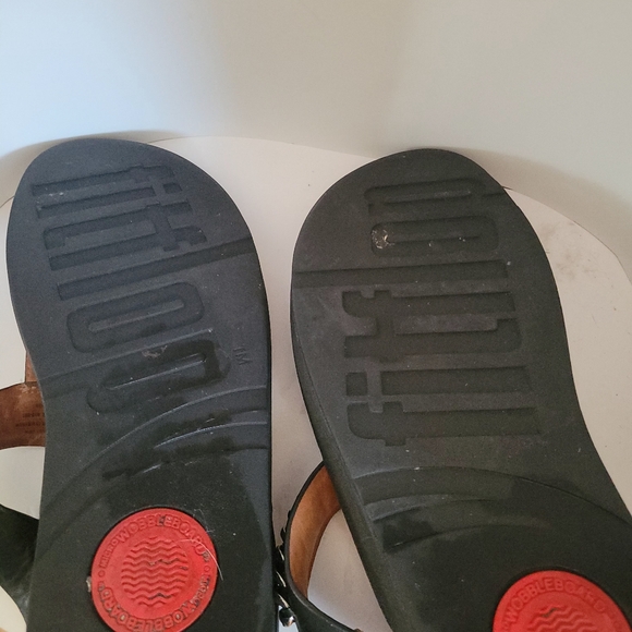 Fitflop Black Fino Chain thong flipflop comfort sandals Size 10 Leather - Picture 5 of 5